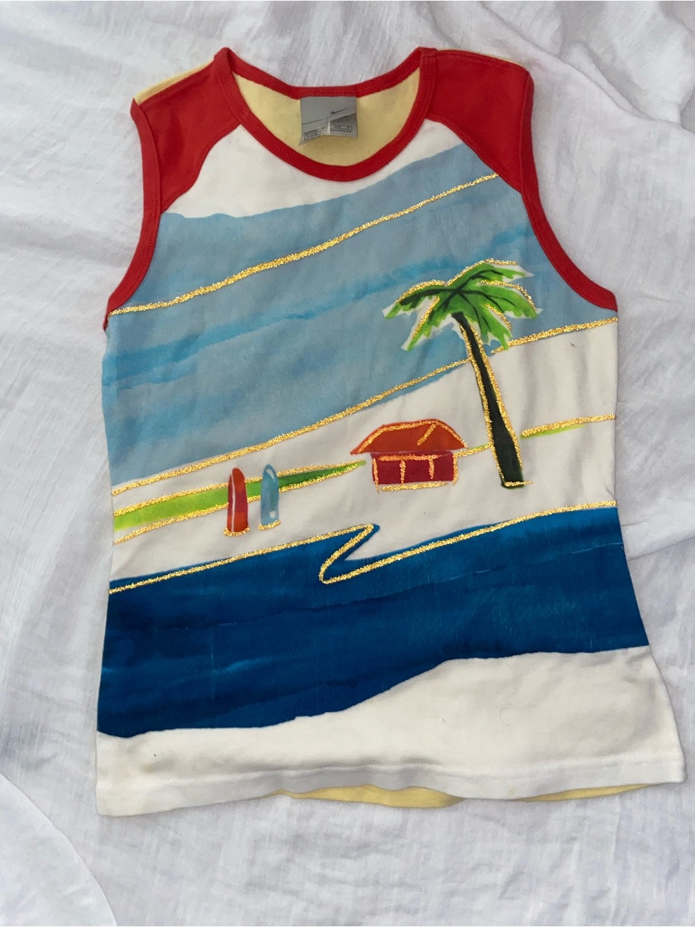Nike Red, Blue, White Beach Tank Top with Palm Graphic